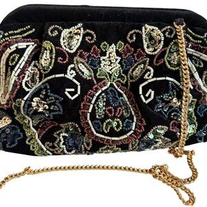 From India to You, Raven Velvet Beaded Paisley Polti Clutch w/crossbody strap